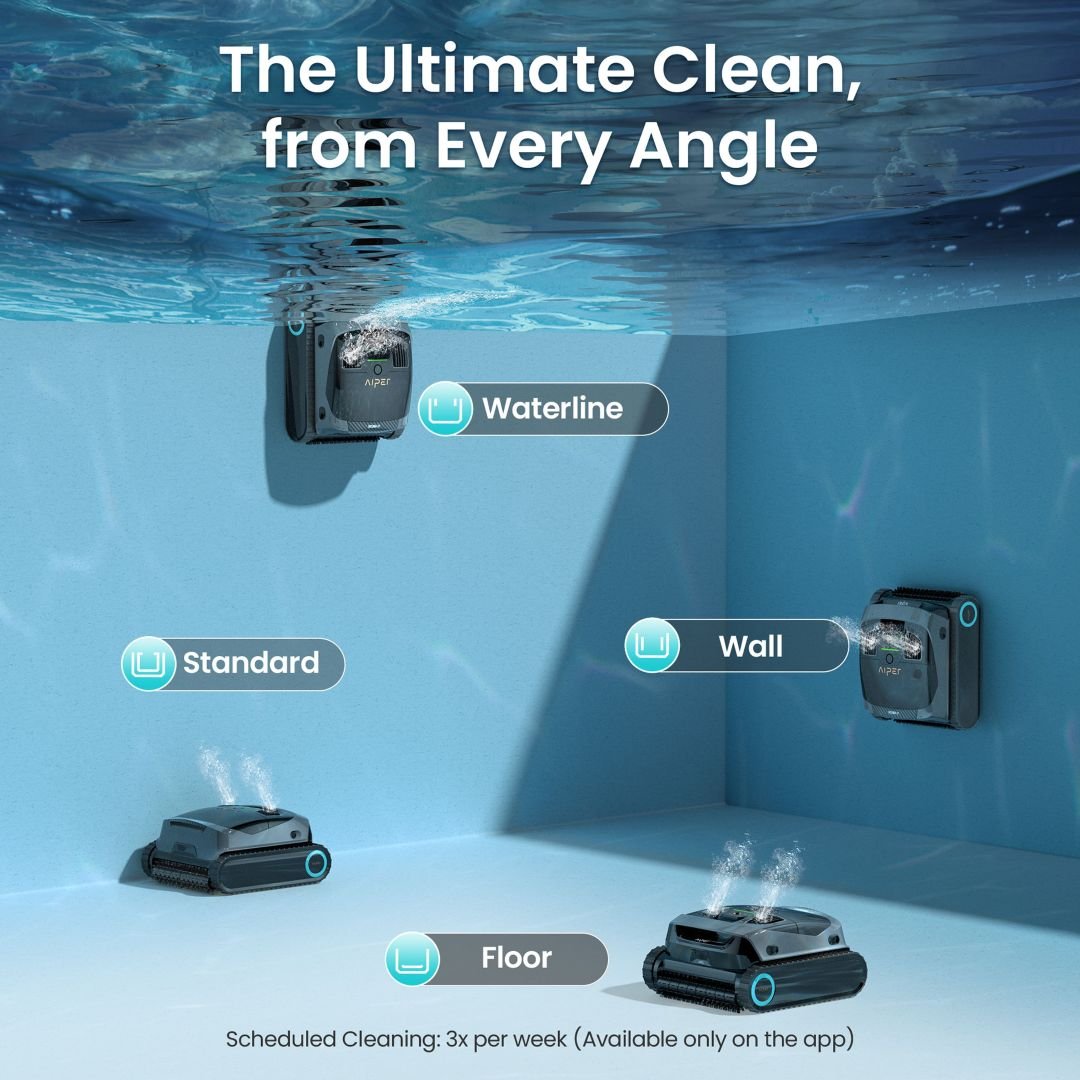 Aiper Scuba X1 floor, wall, waterline and surface cleaning modes