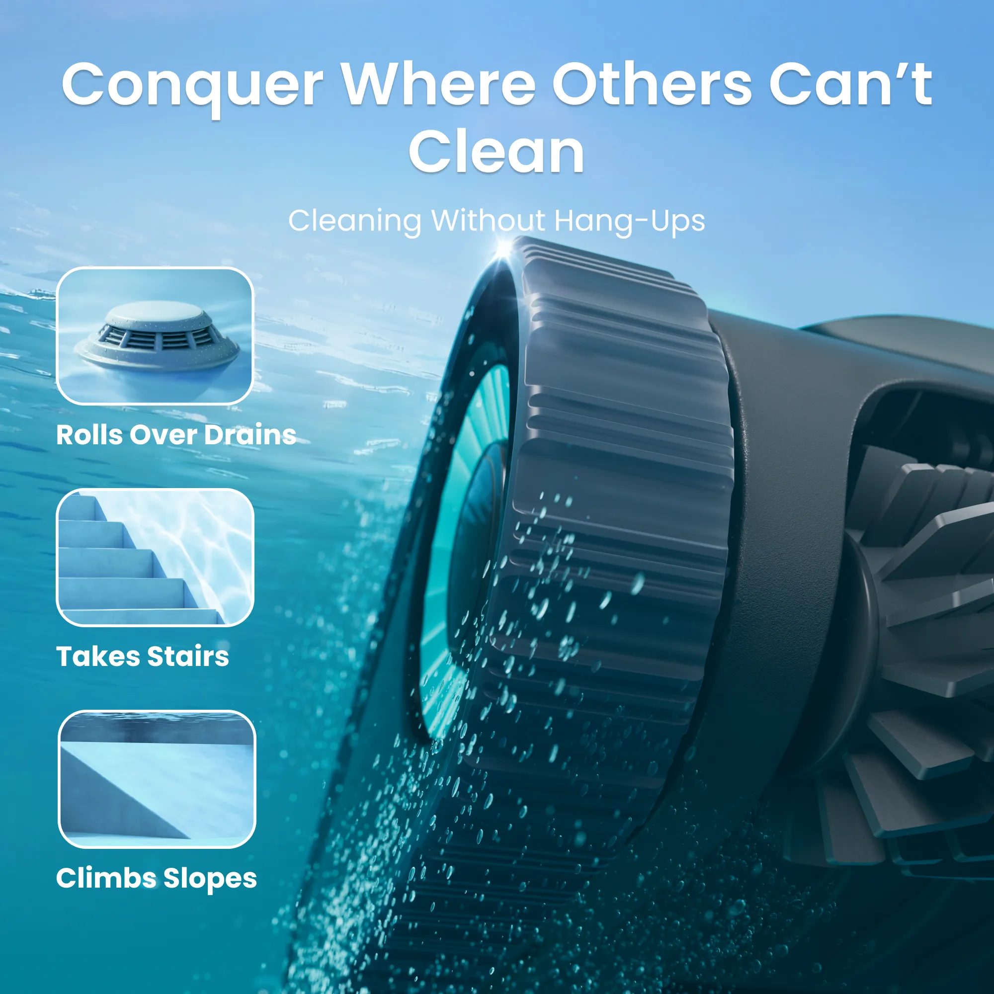 Aiper Scuba S1 climbing steps, stairs and sloped pool floors