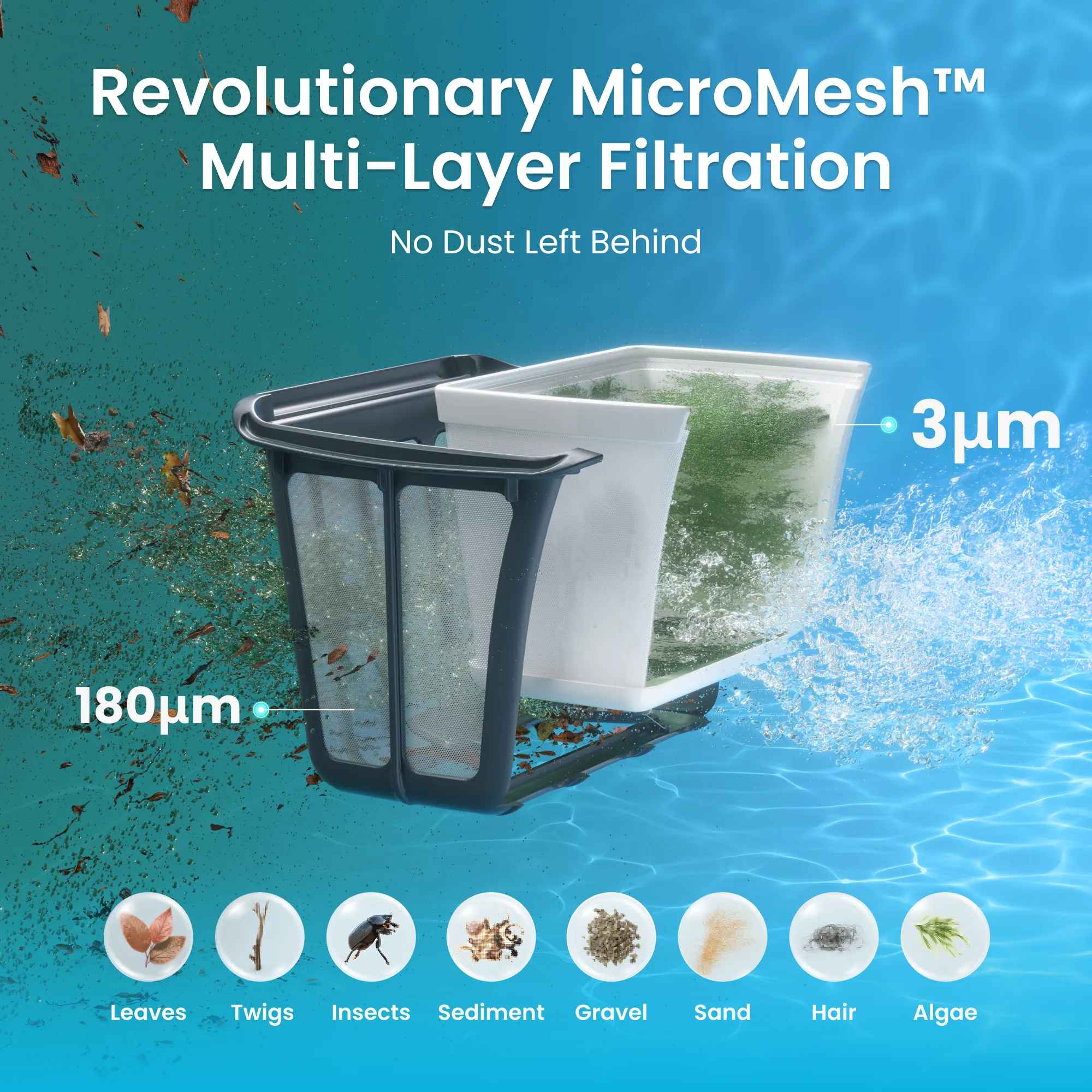 Aiper Scuba S1 MicroMesh multi-layer filtration down to 3 microns