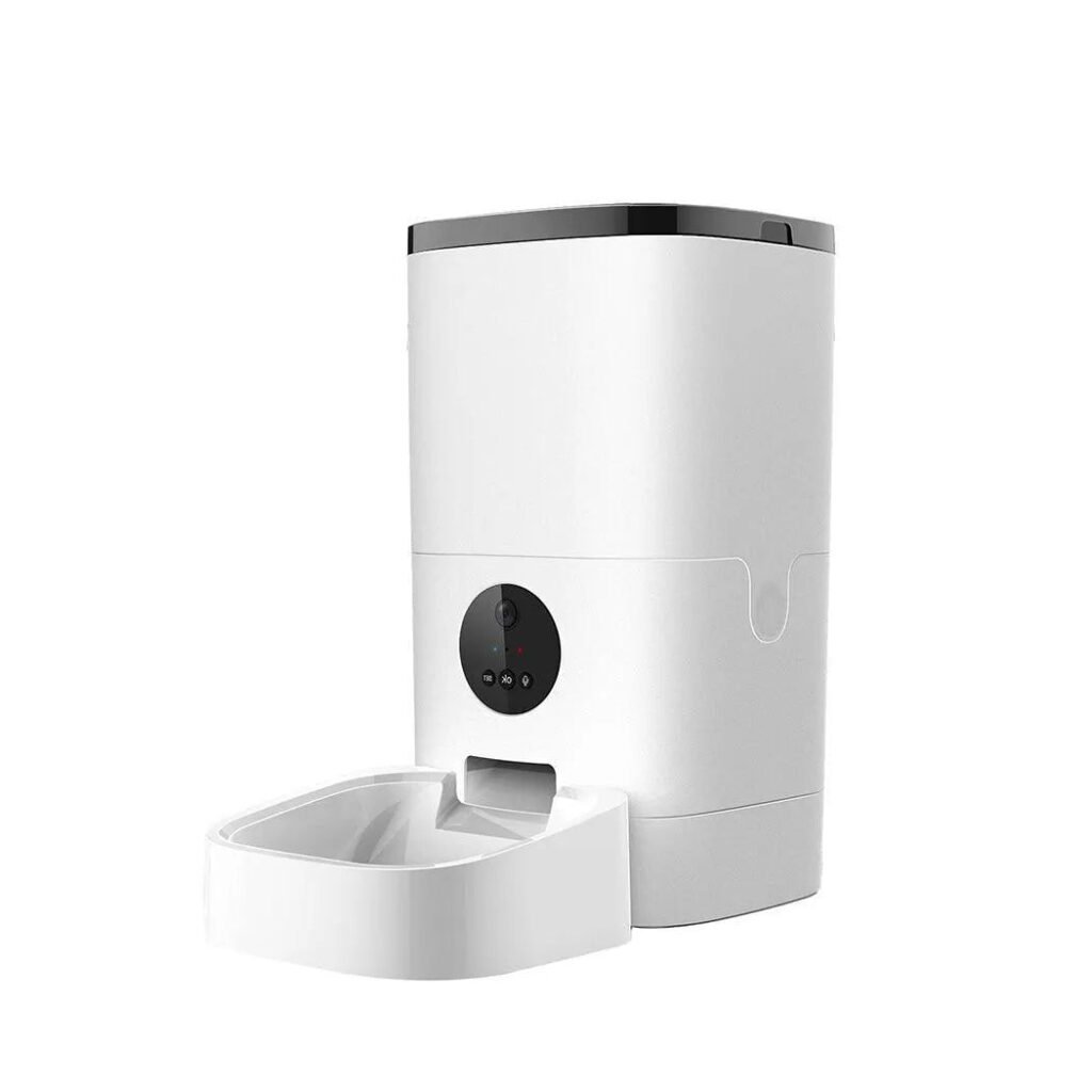 PaWz Pet Smart Feeder with Camera 6L, a tall white feeder with a camera lens above the bowl
