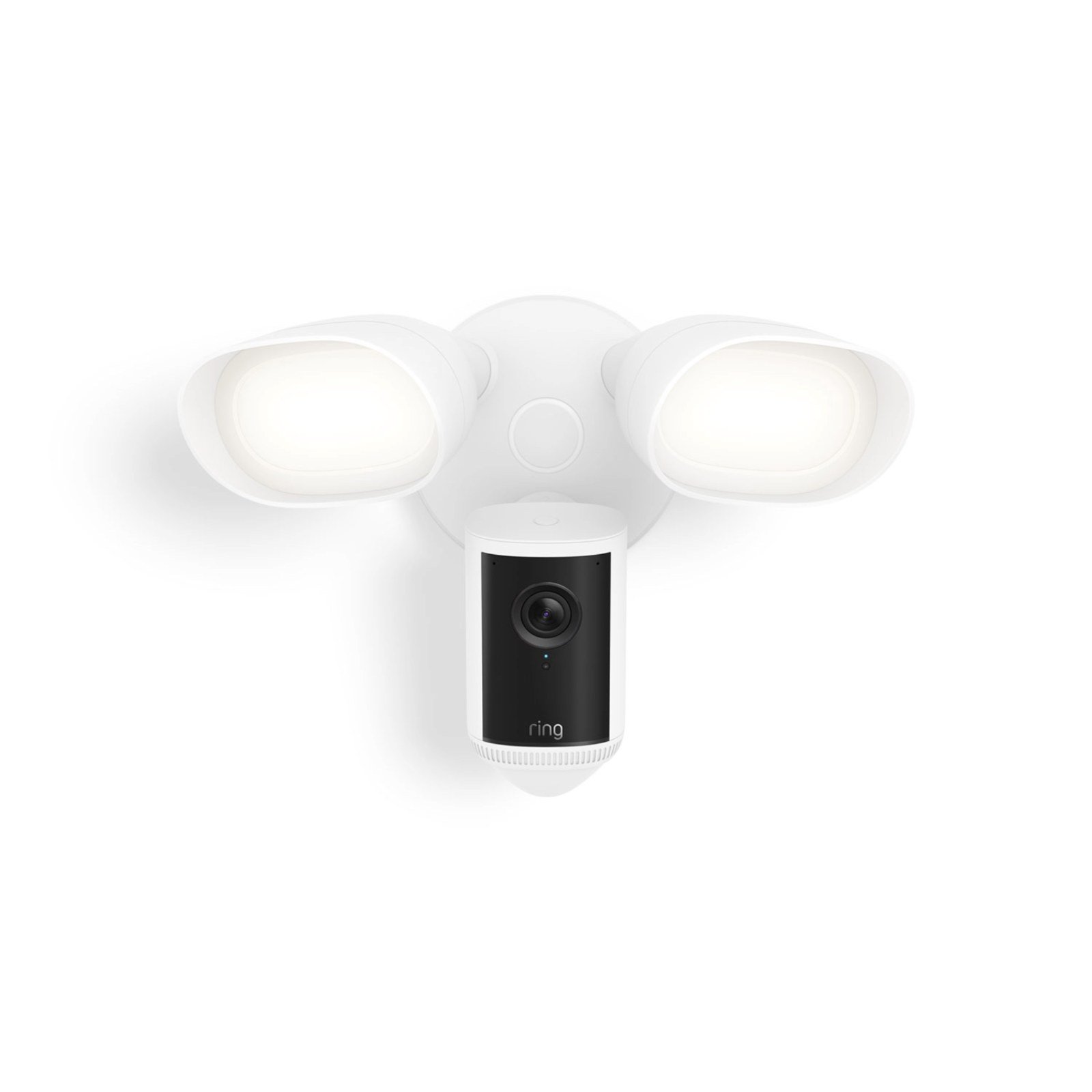 Ring Floodlight Camera Pro (2nd Gen) White, front view with lights on