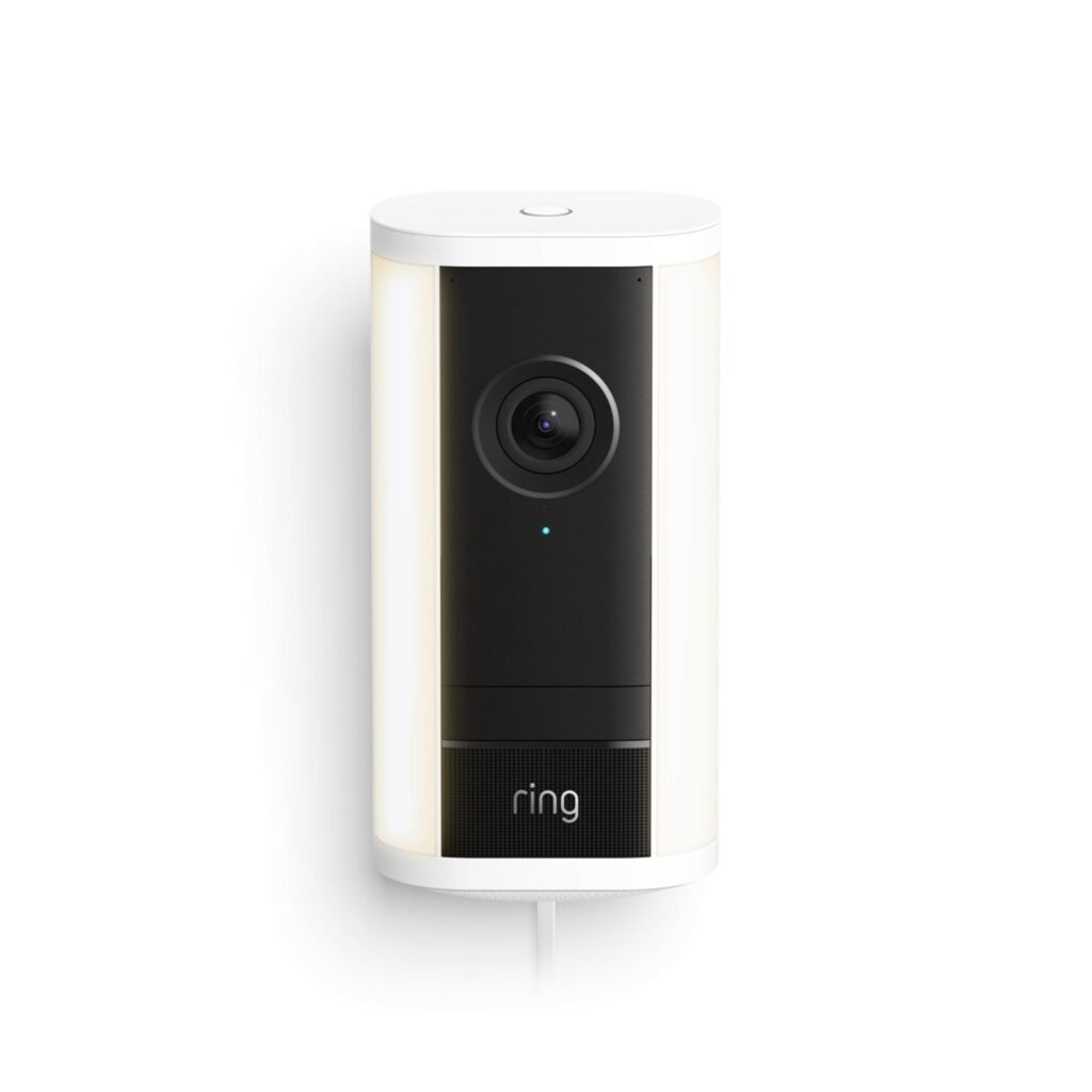 Ring Spotlight Camera 4K Pro Plug-In, front view with lights on