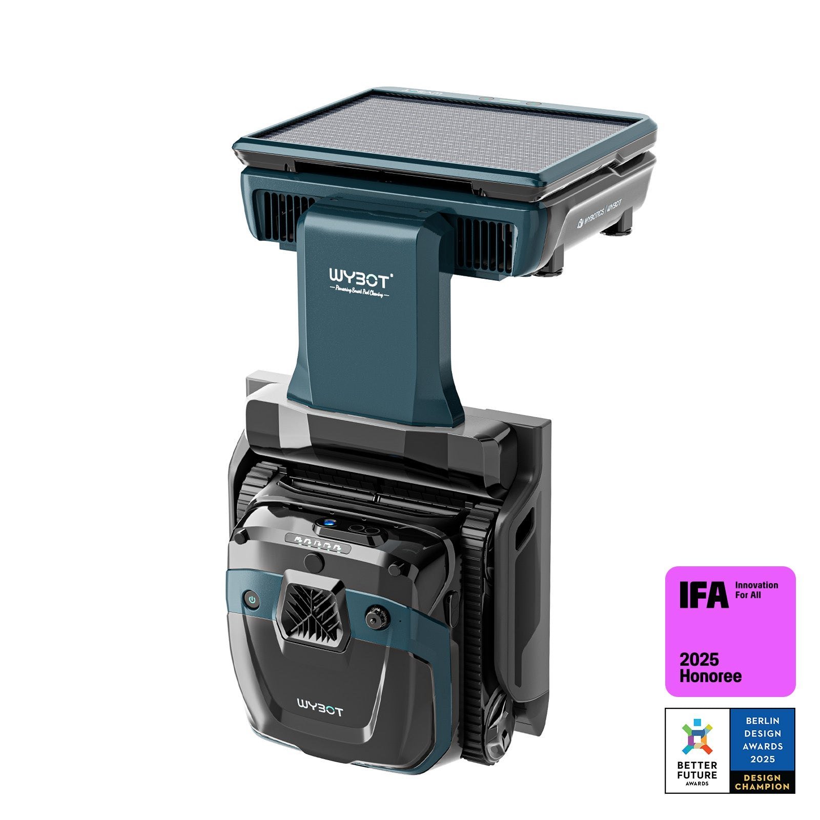 WYBOT S3 robotic pool cleaner with its dock